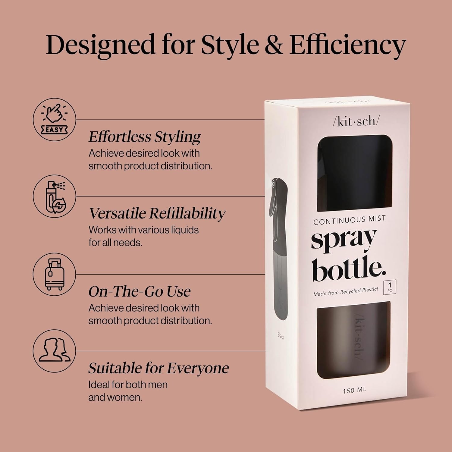Kitsch Spray Bottle for Hair 150Ml - Continuous Water Spray Bottle for Hair,