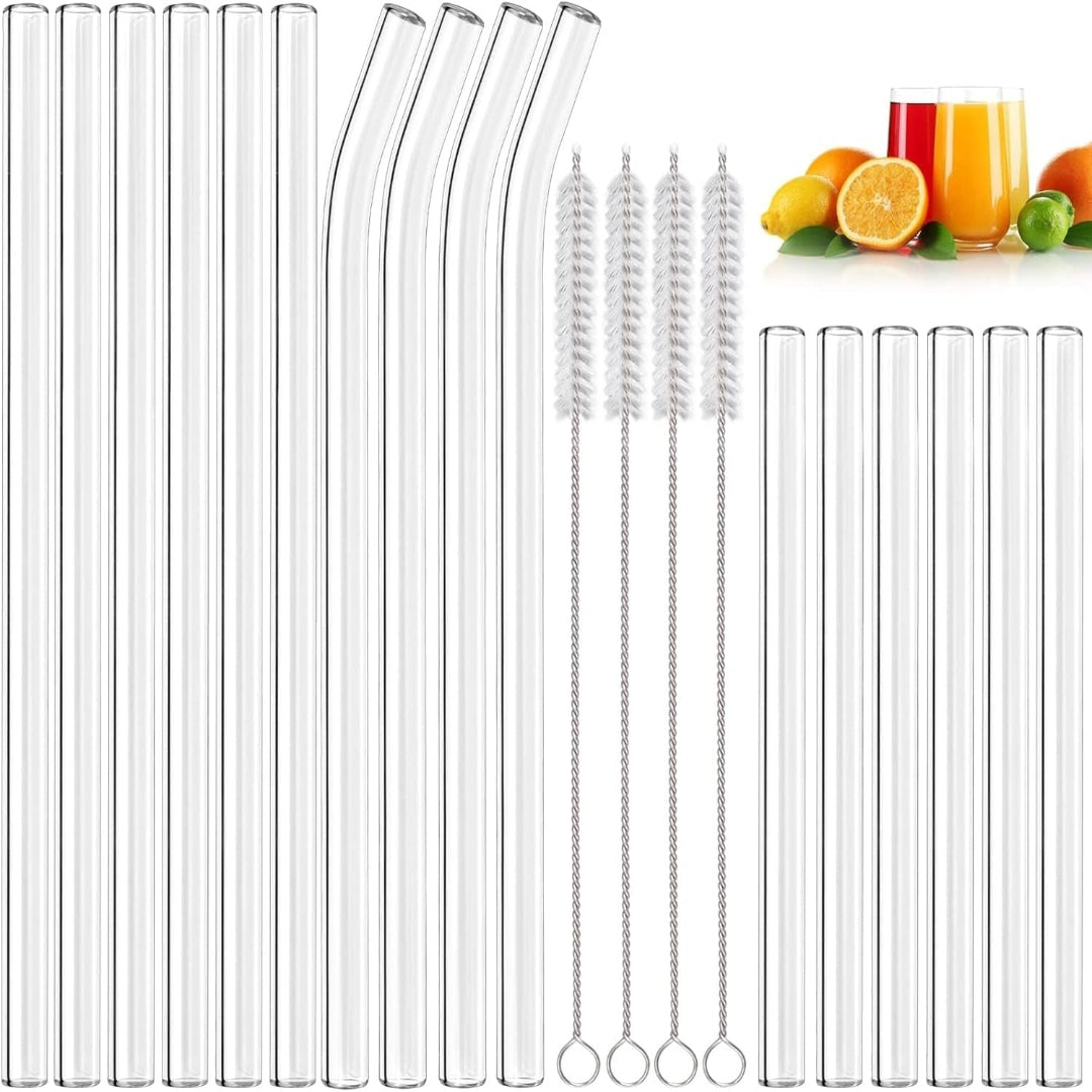 20 Pack Reusable Glass Straws,Set of 12 Straight and 4 Bent with 4 Cleaning Brush