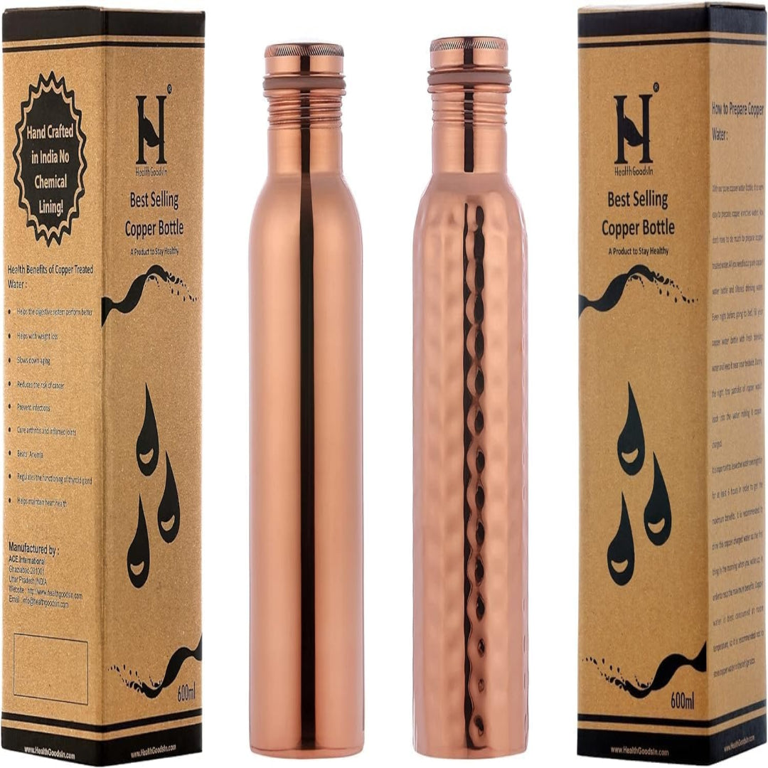 HealthGoodsAU - Set of 2 Pure Copper Water Bottles 20.28 fl. Oz.| Joint-Free