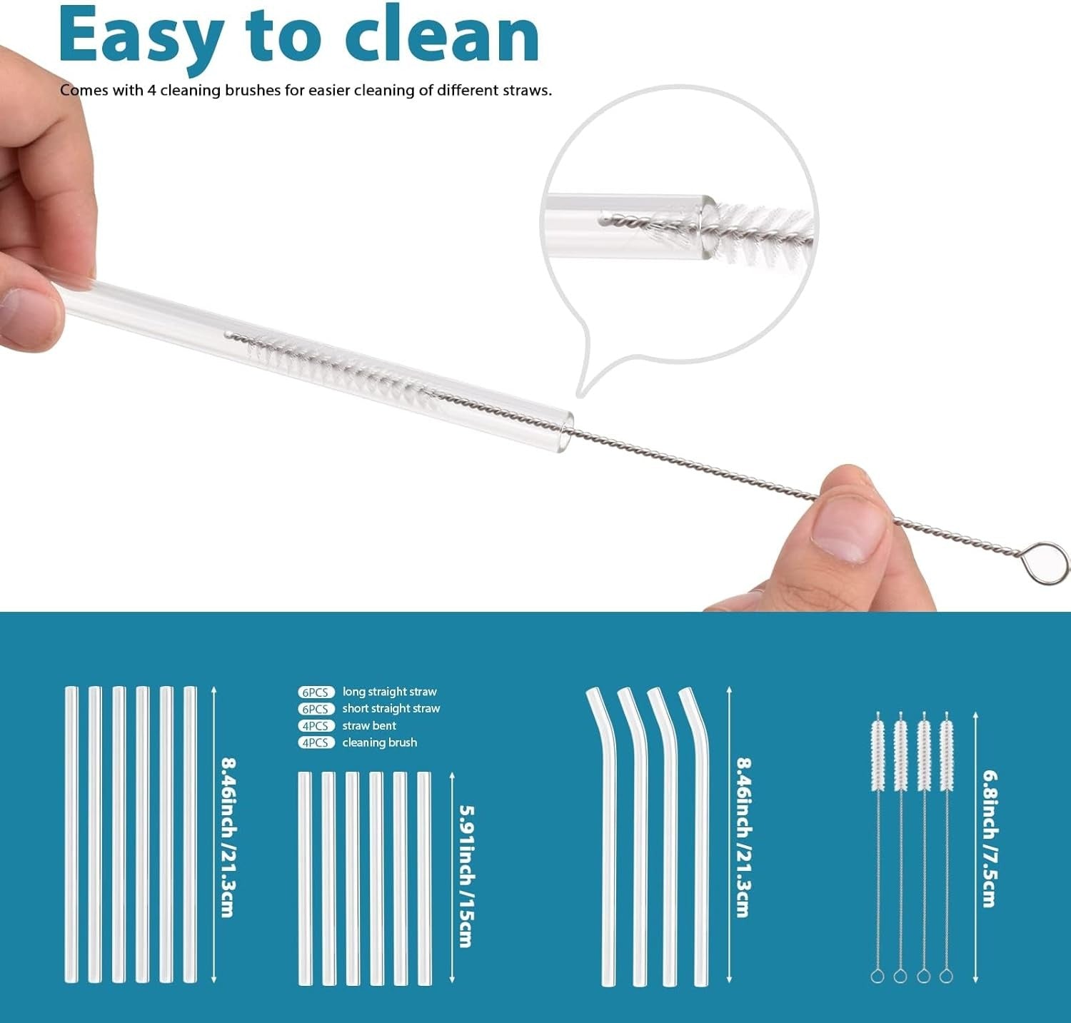 20 Pack Reusable Glass Straws,Set of 12 Straight and 4 Bent with 4 Cleaning Brush