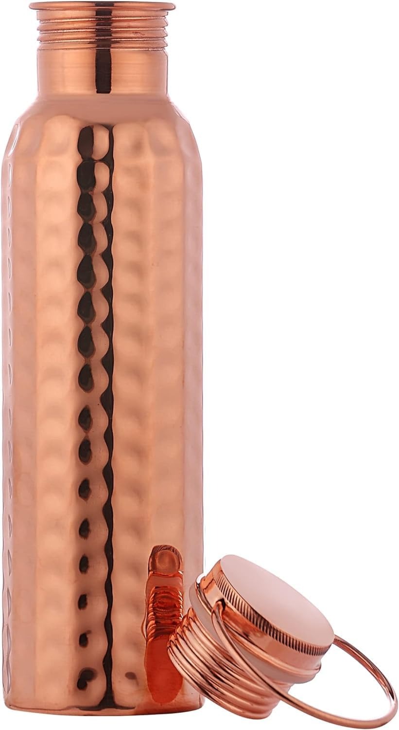 Copper Water Bottle 1000ml Hammered with Handle Ayurvedic Health Benefits