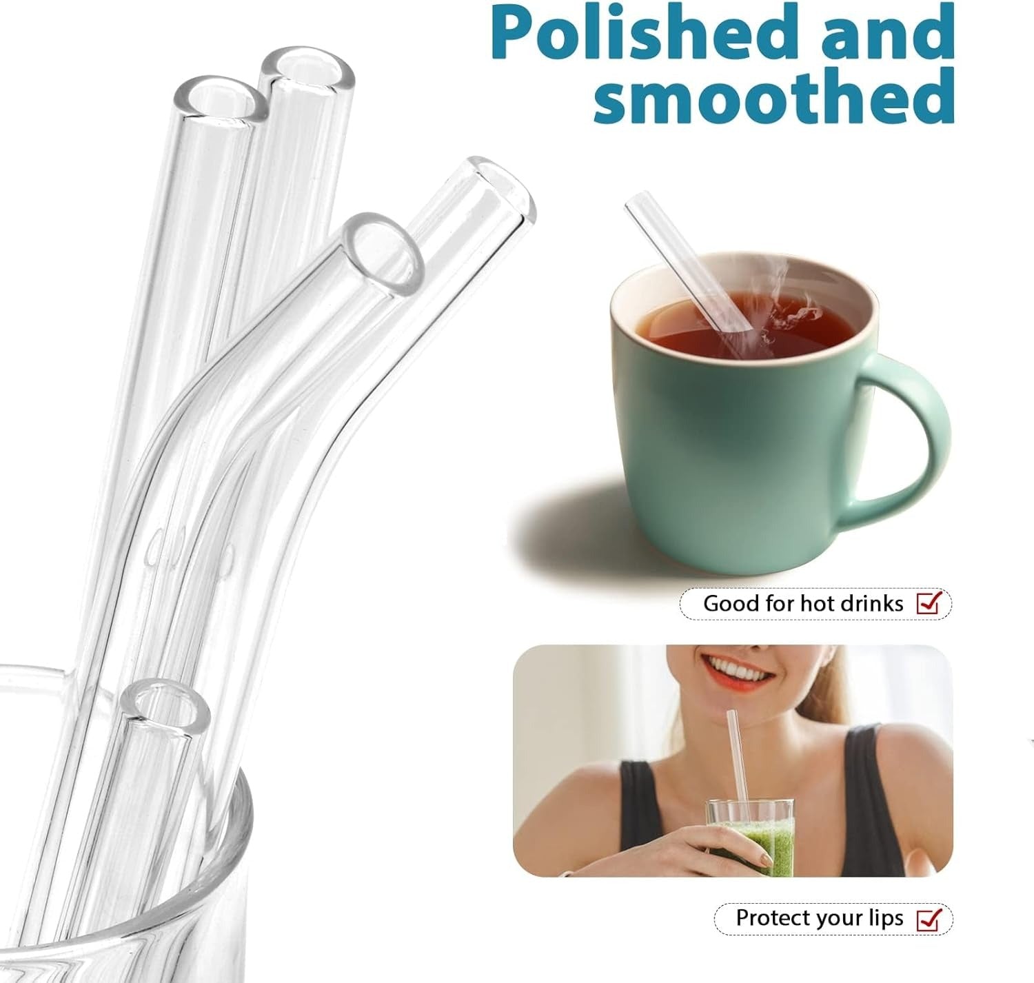 20 Pack Reusable Glass Straws,Set of 12 Straight and 4 Bent with 4 Cleaning Brush