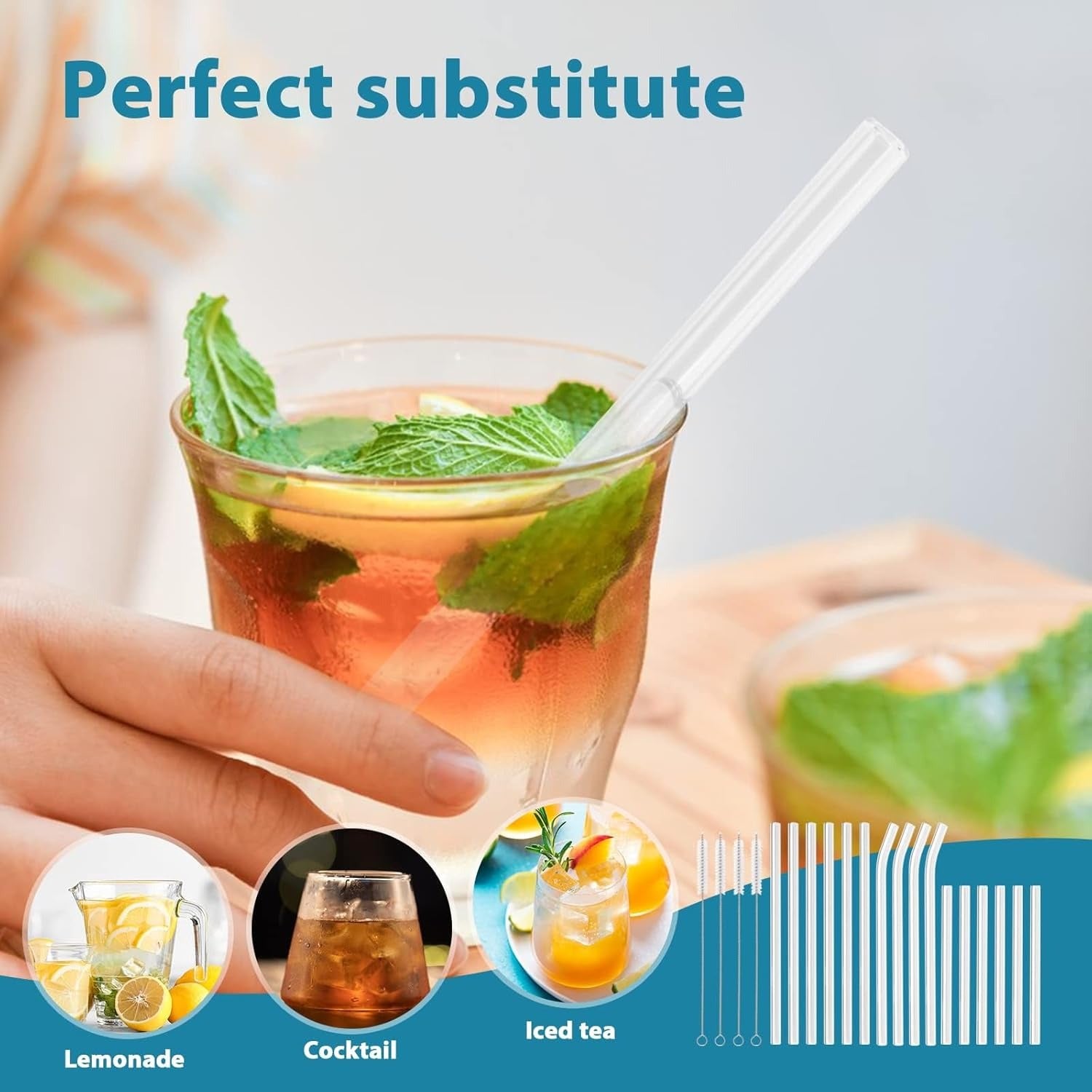 20 Pack Reusable Glass Straws,Set of 12 Straight and 4 Bent with 4 Cleaning Brush