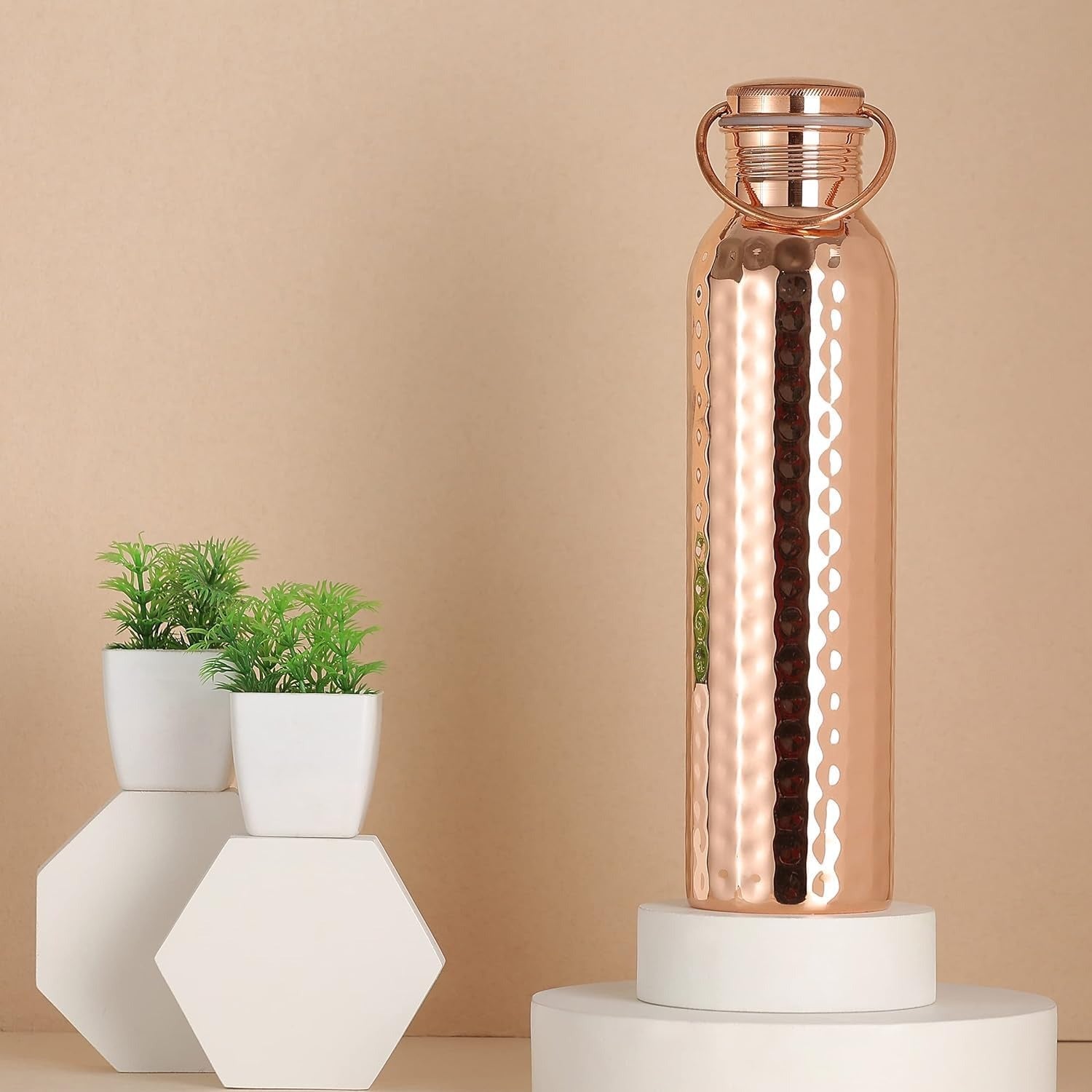 Copper Water Bottle 1000ml Hammered with Handle Ayurvedic Health Benefits