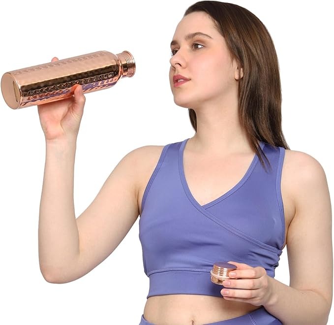 Copper Water Bottle Hammered for Ayurvedic Health Benefits | Leak Proof