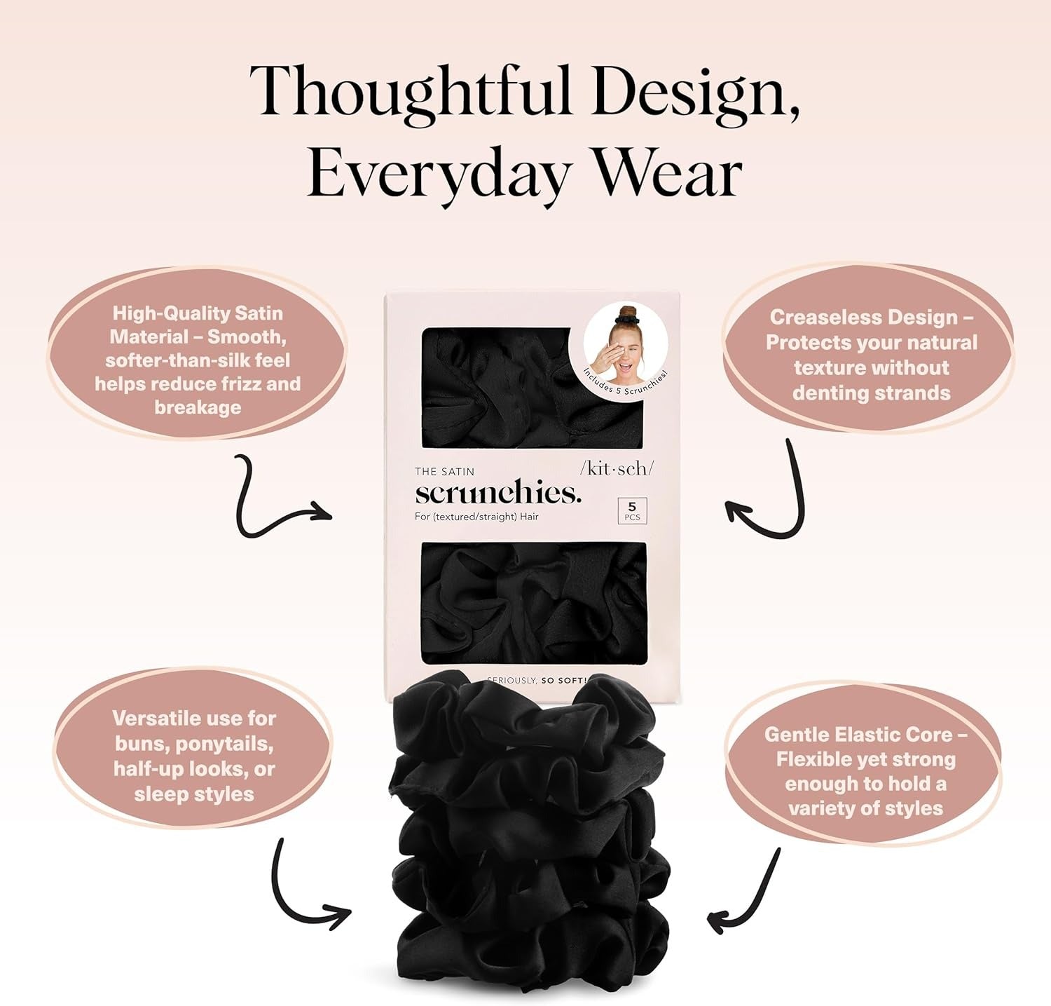 Kitsch Satin Scrunchies for Women No Crease Hair Ties Soft Satin Hair Scrunchies