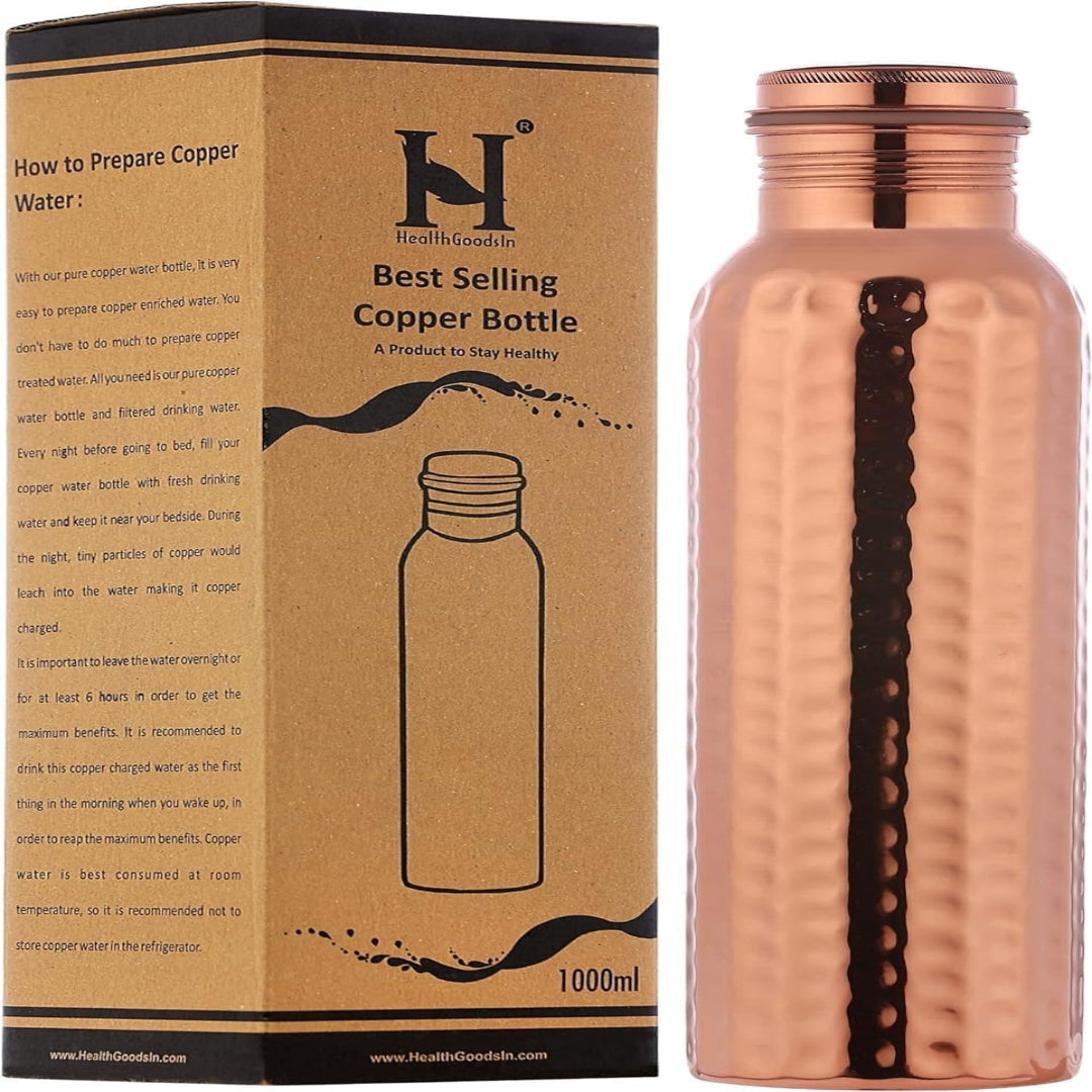 Copper Water Bottle Hammered for Ayurvedic Health Benefits | Leak Proof