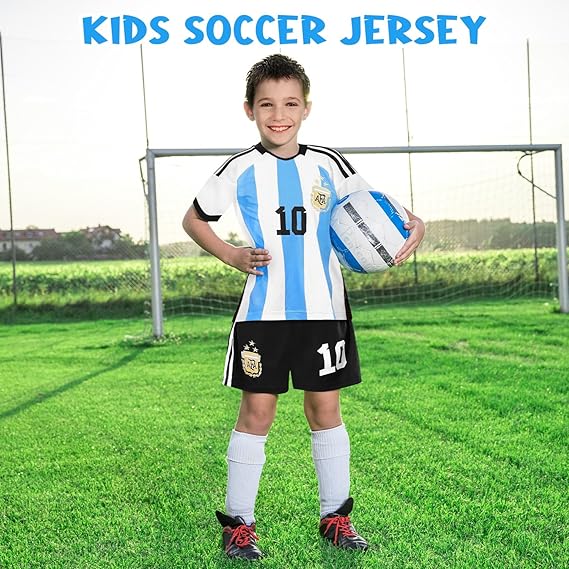 3PCS Kid T-Shirt Trunks Socks Soccer Shirt Set, #10 Jersey Youth Kid Sizes Football Sportswear