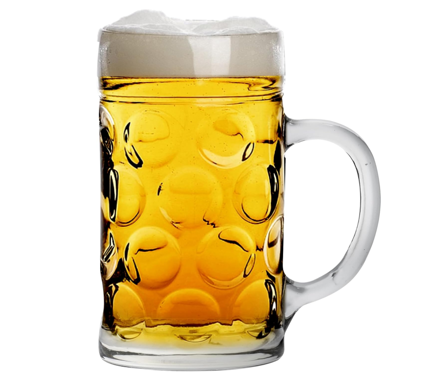 Rink Drink German Beer Stein Mug - 1 Litre Large Dimpled Glass Tankard with Handle for Craft Beer