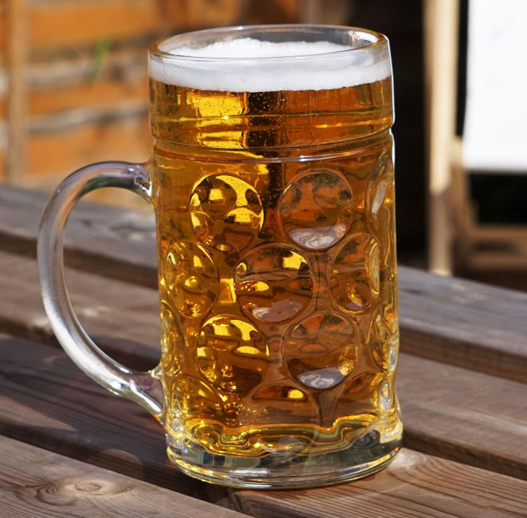 Rink Drink German Beer Stein Mug - 1 Litre Large Dimpled Glass Tankard with Handle for Craft Beer