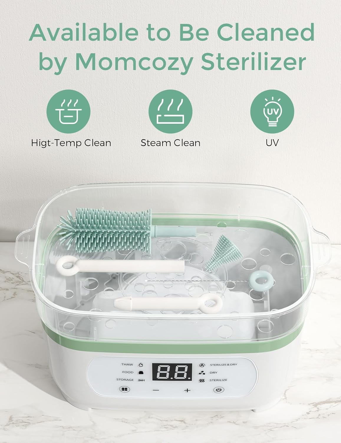 Momcozy 7-in-1 Bottle Brush Set with Silicone Brush, Drying Rack, Soap Dispenser