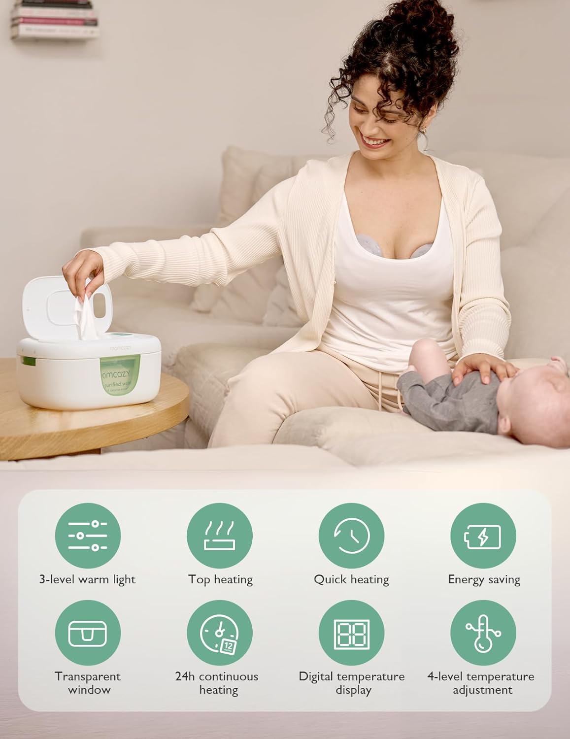 Momcozy Baby Wipe Warmer, Innovative Spring Design, Large Capacity Wipes Dispens
