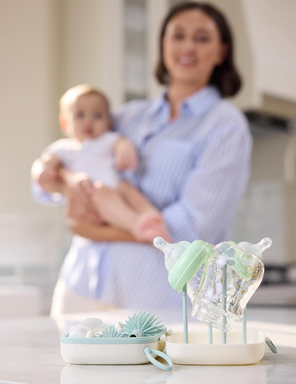 Momcozy 7-in-1 Bottle Brush Set with Silicone Brush, Drying Rack, Soap Dispenser