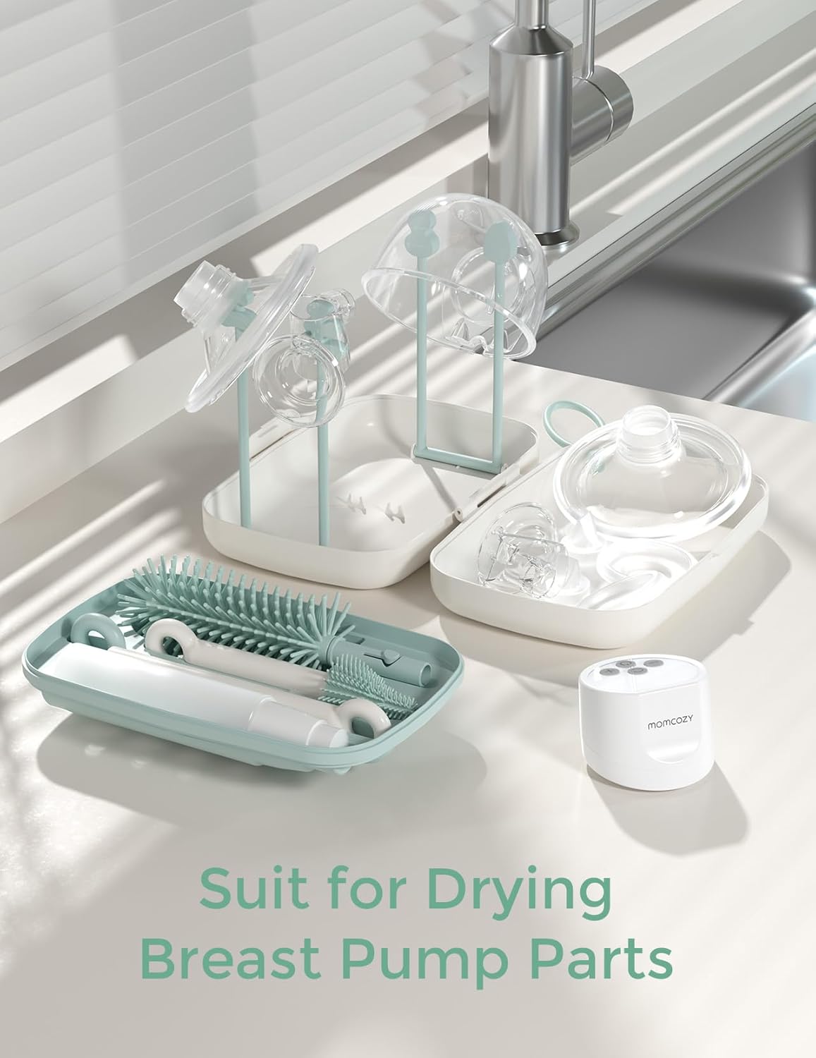 Momcozy 7-in-1 Bottle Brush Set with Silicone Brush, Drying Rack, Soap Dispenser